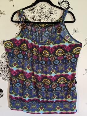 Boho Floral Print Sleeveless Tank Top - Multicolor